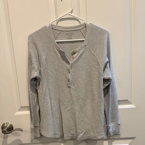 Gray Waffle Knit Henley Shirt